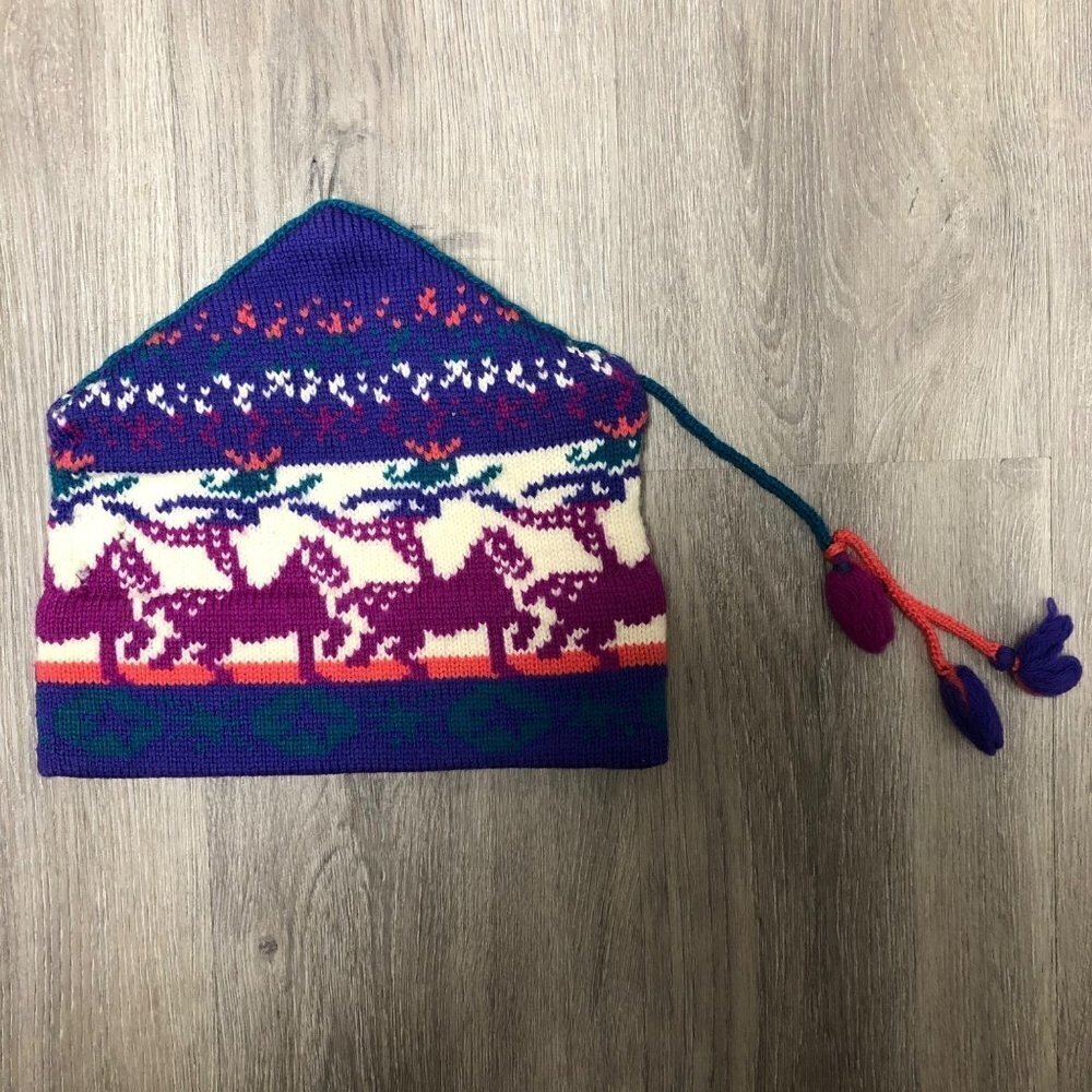 Vintage Mountain Ladies and Ewe Hat 100% Wool Handmade Chunky Knit Ski Cap